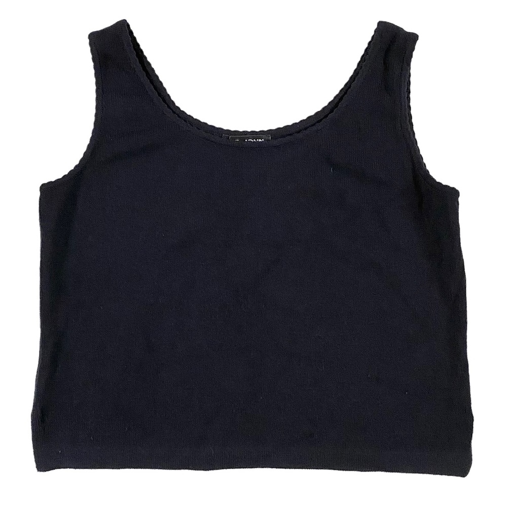 ST. JOHNS SCALLOPED EDGE KNIT TANK TOP BLACK, WOMEN SIZE S